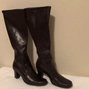 Franco Sarto Dark Brown Knee-High Heeled Boots Size 8